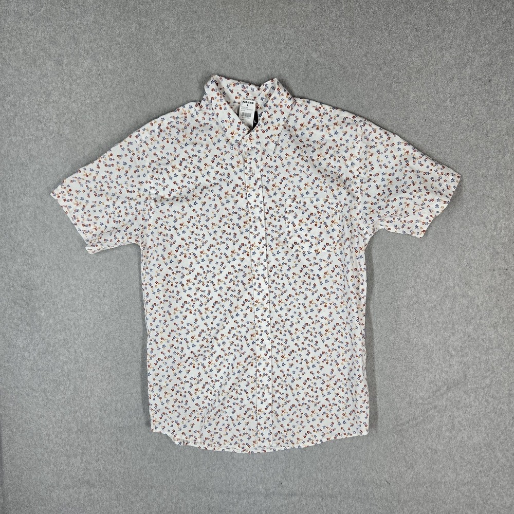 RSQ Men Button Up Shirt SMALL White Casual Shirt Floral Flowers Super Bloom NWT
